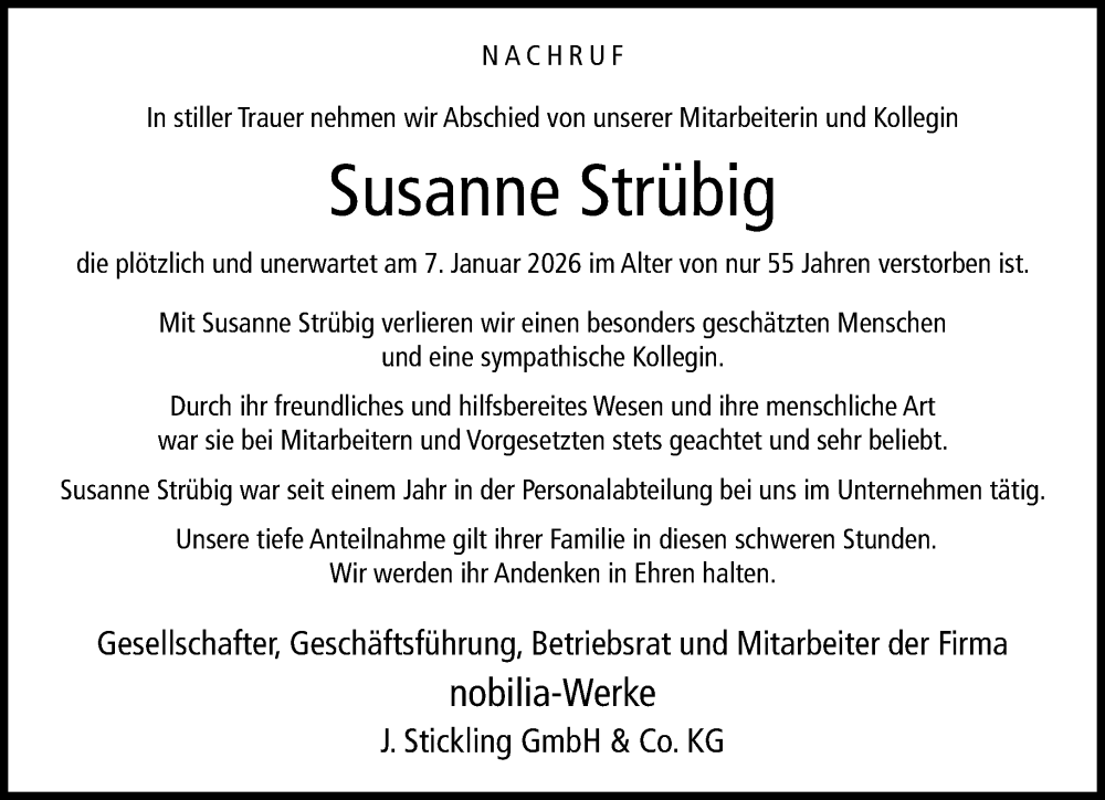  Traueranzeige für Susanne Strübig vom 17.01.2026 aus Neue Westfälische und Westfalen-Blatt