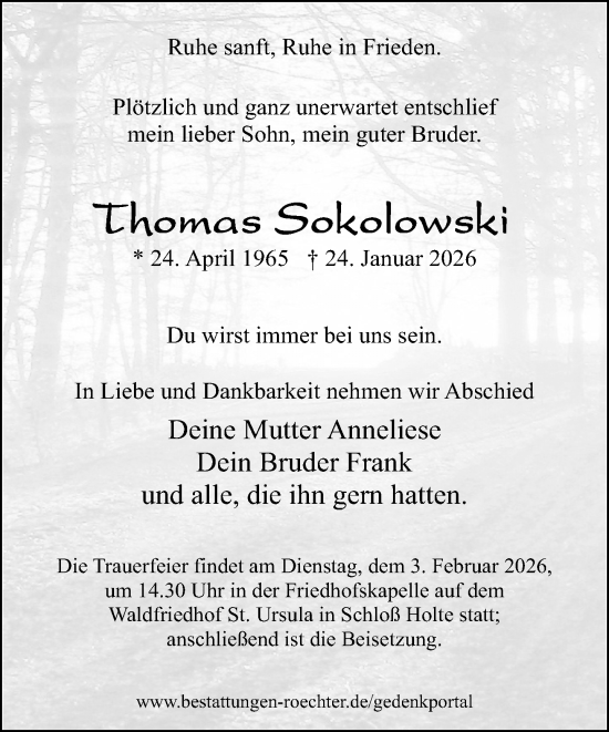 Traueranzeige von Thomas Sokolowski von Neue Westfälische und Westfalen-Blatt