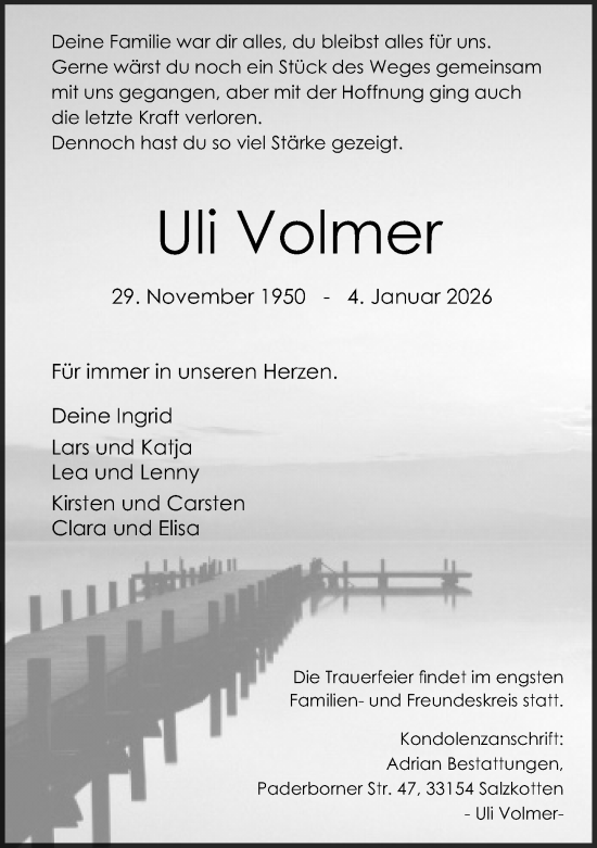 Traueranzeige von Uli Volmer von Neue Westfälische und Westfalen-Blatt