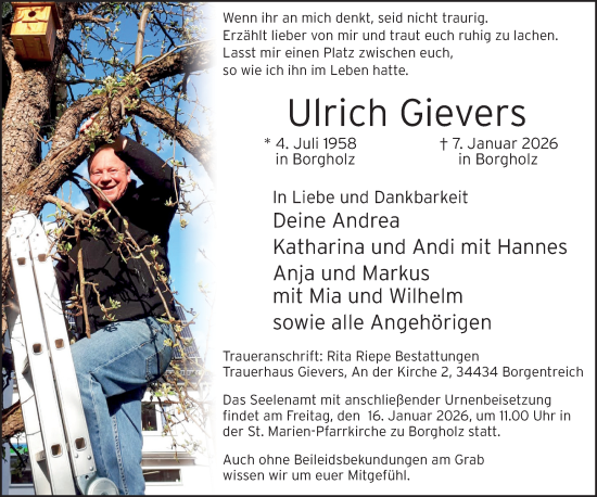 Traueranzeige von Ulrich Gievers von Neue Westfälische und Westfalen-Blatt