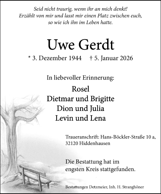 Traueranzeige von Uwe Gerdt von Neue Westfälische und Westfalen-Blatt