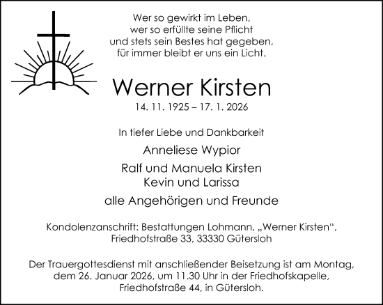 Traueranzeige von Werner Kirsten von Neue Westfälische und Westfalen-Blatt