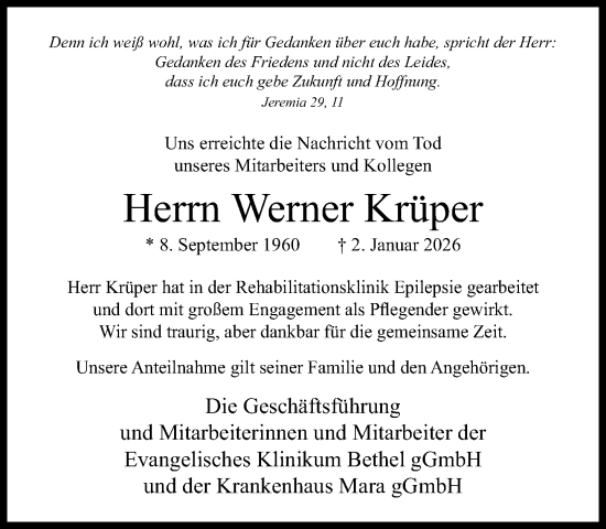 Traueranzeige von Werner Krüper von Neue Westfälische und Westfalen-Blatt