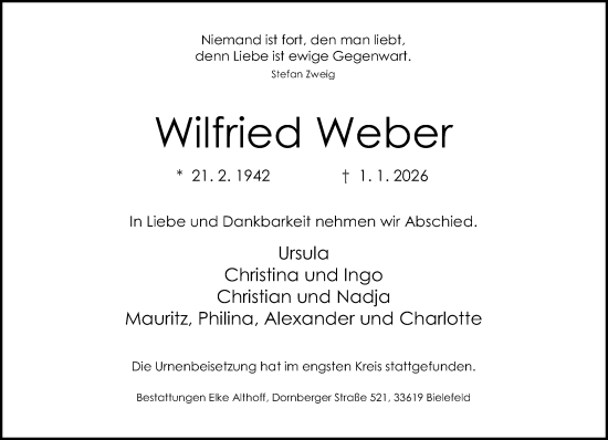 Traueranzeige von Wilfried Weber von Neue Westfälische und Westfalen-Blatt
