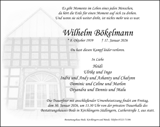 Traueranzeige von Wilhelm Bökelmann von Neue Westfälische und Westfalen-Blatt