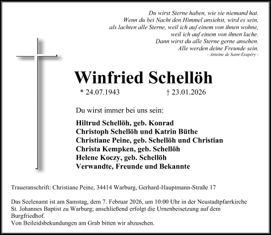 Traueranzeige von Winfried Schellöh von Neue Westfälische und Westfalen-Blatt