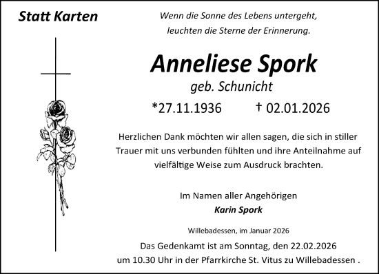 Traueranzeige von Anneliese Spork von Neue Westfälische und Westfalen-Blatt