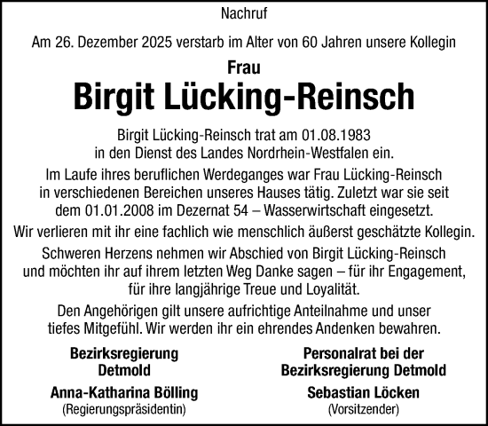 Traueranzeige von Birgit Lücking-Reinsch von Neue Westfälische und Westfalen-Blatt