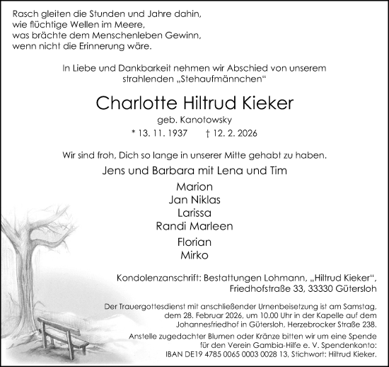 Traueranzeige von Charlotte Hiltrud Kieker von Neue Westfälische und Westfalen-Blatt
