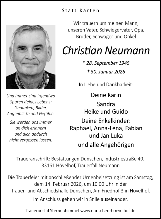 Traueranzeige von Christian Neumann von Neue Westfälische und Westfalen-Blatt