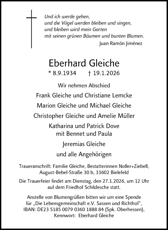 Traueranzeige von Eberhard Gleiche von Neue Westfälische und Westfalen-Blatt