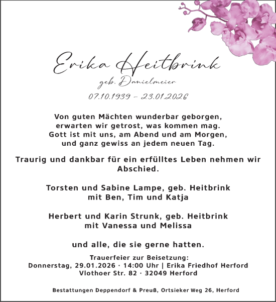 Traueranzeige von Erika Heitbrink von Neue Westfälische und Westfalen-Blatt