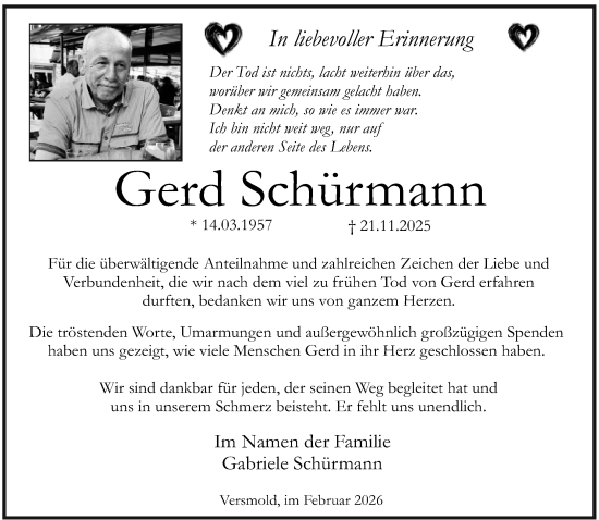 Traueranzeige von Gerd Schürmann von Neue Westfälische und Westfalen-Blatt