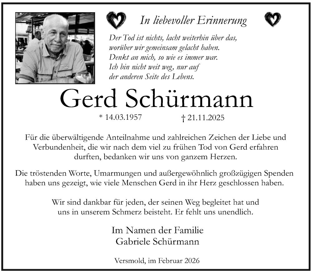  Traueranzeige für Gerd Schürmann vom 07.02.2026 aus Neue Westfälische und Westfalen-Blatt
