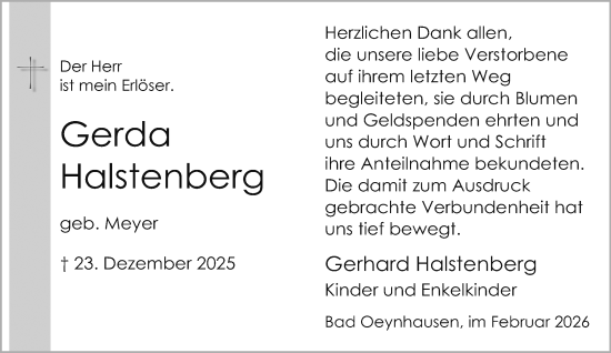 Traueranzeige von Gerda Halstenberg von Neue Westfälische und Westfalen-Blatt