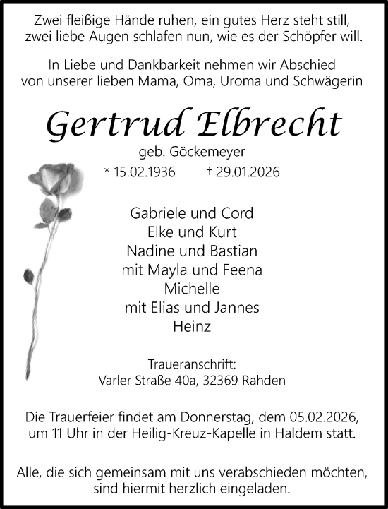 Traueranzeige von Gertrud Elbrecht von Neue Westfälische und Westfalen-Blatt