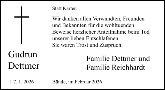 Traueranzeige von Gudrun Dettmer von Neue Westfälische und Westfalen-Blatt