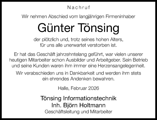 Traueranzeige von Günter Tönsing von Neue Westfälische und Westfalen-Blatt