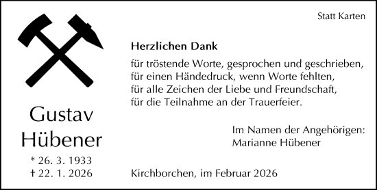 Traueranzeige von Gustav Hübener von Neue Westfälische und Westfalen-Blatt