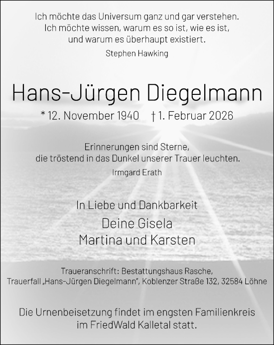 Traueranzeige von Hans-Jürgen Diegelmann von Neue Westfälische und Westfalen-Blatt