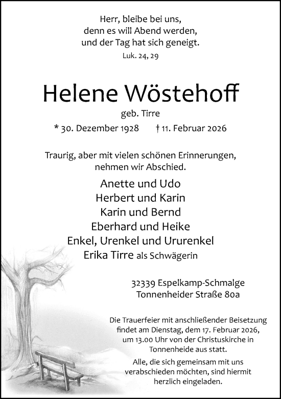 Traueranzeige von Helene Wöstehoff von Neue Westfälische und Westfalen-Blatt