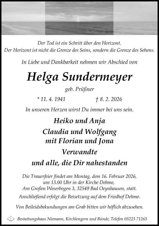 Traueranzeige von Helga Sundermeyer von Neue Westfälische und Westfalen-Blatt