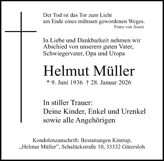 Traueranzeige von Helmut Müller von Neue Westfälische und Westfalen-Blatt