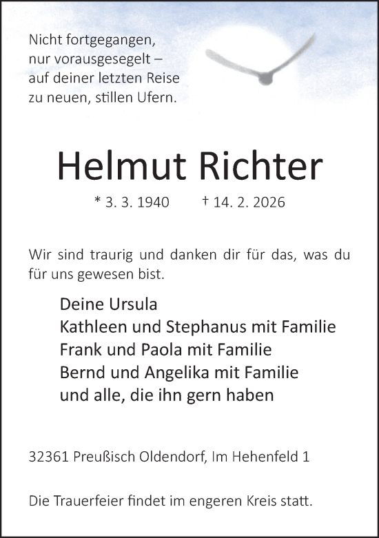 Traueranzeige von Helmut Richter von Neue Westfälische und Westfalen-Blatt