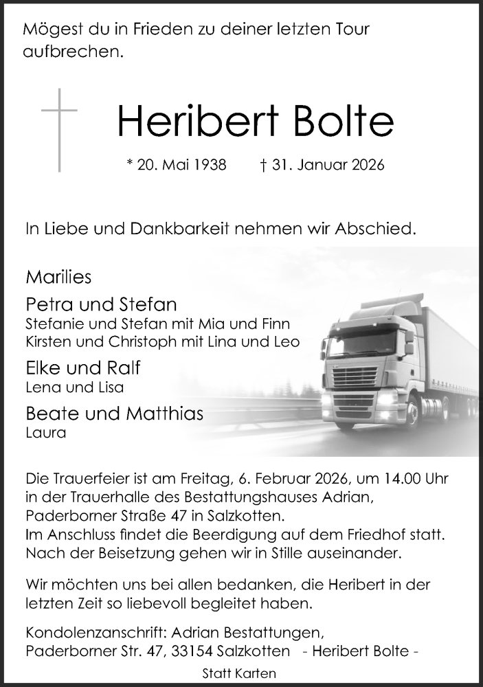  Traueranzeige für Heribert Bolte vom 04.02.2026 aus Neue Westfälische und Westfalen-Blatt