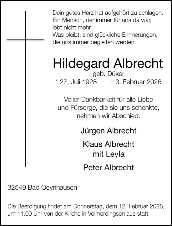 Traueranzeige von Hildegard Albrecht von Neue Westfälische und Westfalen-Blatt