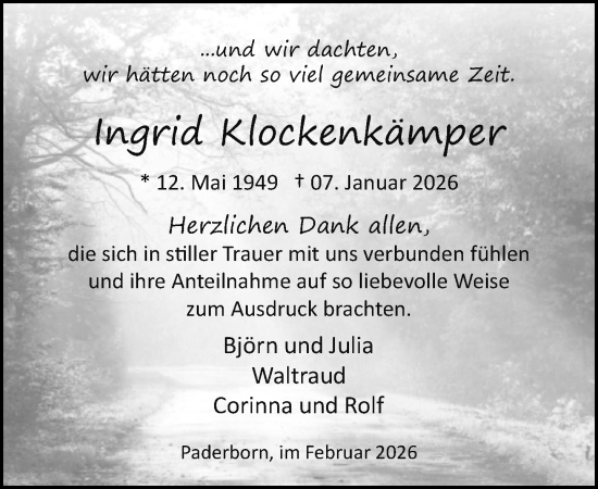 Traueranzeige von Ingrid Klockenkämper von Neue Westfälische und Westfalen-Blatt