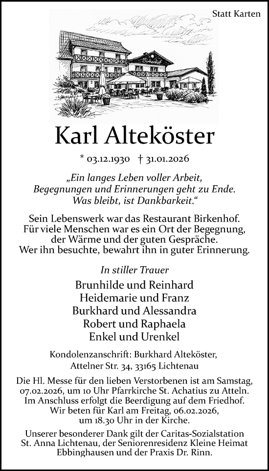 Traueranzeige von Karl Alteköster von Neue Westfälische und Westfalen-Blatt