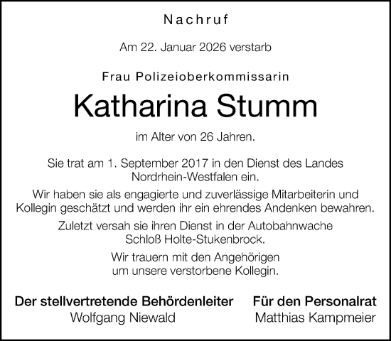Traueranzeige von Katharina Stumm von Neue Westfälische und Westfalen-Blatt