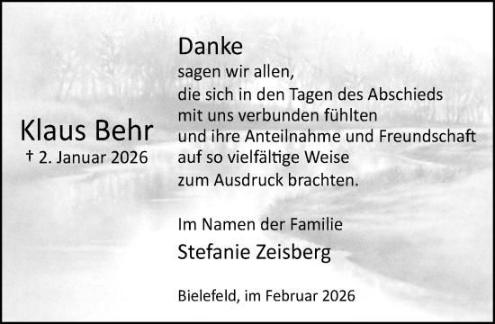 Traueranzeige von Klaus Behr von Neue Westfälische und Westfalen-Blatt