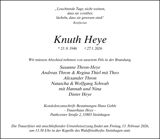 Traueranzeige von Knuth Heye von Neue Westfälische und Westfalen-Blatt