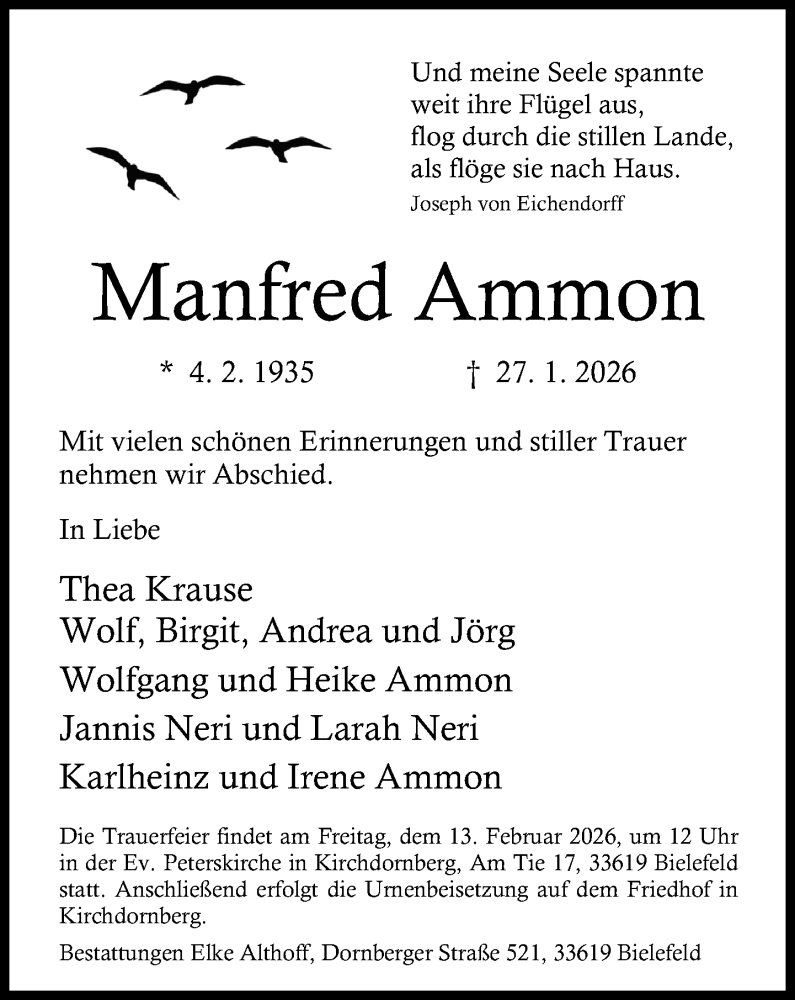  Traueranzeige für Manfred Ammon vom 07.02.2026 aus Neue Westfälische und Westfalen-Blatt
