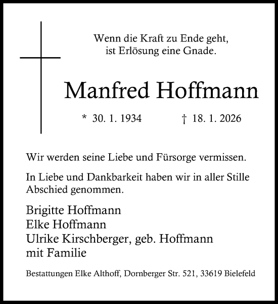 Traueranzeige von Manfred Hoffmann von Neue Westfälische und Westfalen-Blatt