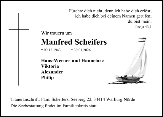 Traueranzeige von Manfred Scheifers von Neue Westfälische und Westfalen-Blatt