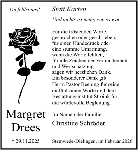 Traueranzeige von Margret Drees von Neue Westfälische und Westfalen-Blatt