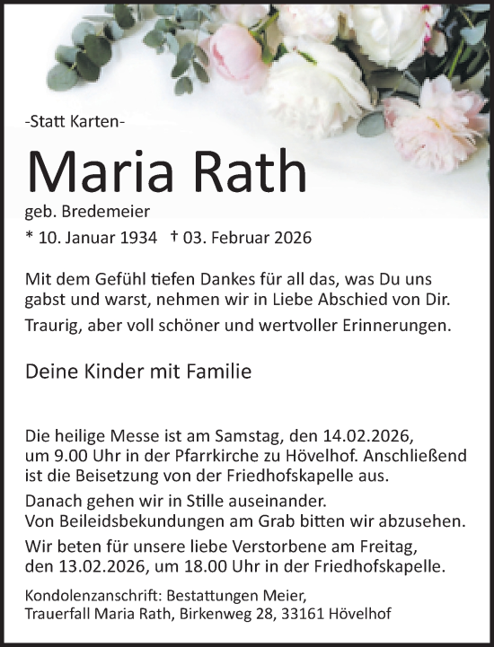 Traueranzeige von Maria Rath von Neue Westfälische und Westfalen-Blatt