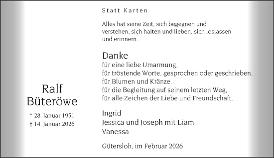Traueranzeige von Ralf Büteröwe von Neue Westfälische und Westfalen-Blatt