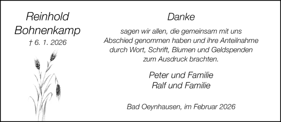 Traueranzeige von Reinhold Bohnenkamp von Neue Westfälische und Westfalen-Blatt