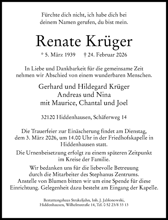 Traueranzeige von Renate Krüger von Neue Westfälische und Westfalen-Blatt