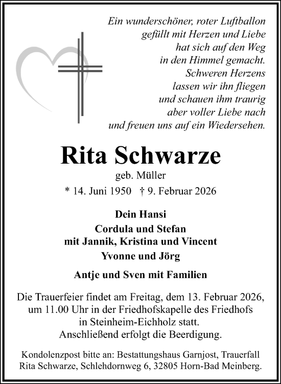 Traueranzeige von Rita Schwarze von Neue Westfälische und Westfalen-Blatt