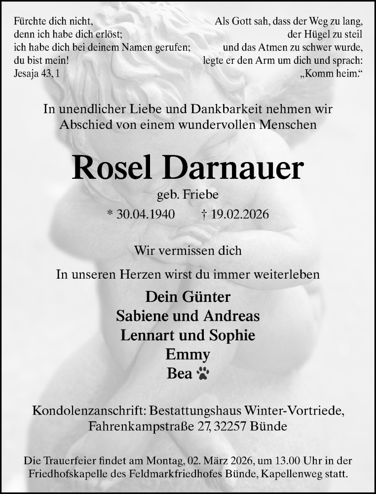  Traueranzeige für Rosel Darnauer vom 25.02.2026 aus Neue Westfälische und Westfalen-Blatt