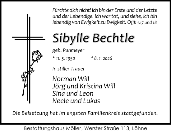 Traueranzeige von Sibylle Bechtle von Neue Westfälische und Westfalen-Blatt