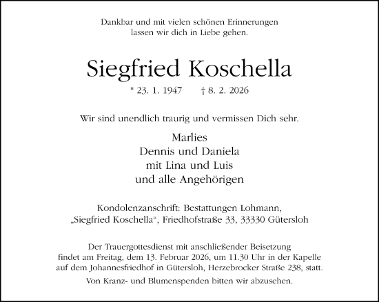 Traueranzeige von Siegfried Koschella von Neue Westfälische und Westfalen-Blatt