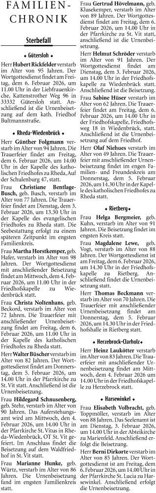  Traueranzeige für Sterbetafel vom 03.02.2026 vom 03.02.2026 aus Neue Westfälische und Westfalen-Blatt