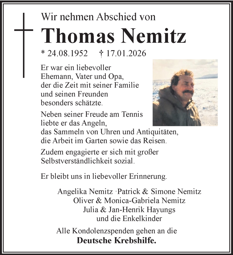  Traueranzeige für Thomas Nemitz vom 07.02.2026 aus Neue Westfälische und Westfalen-Blatt