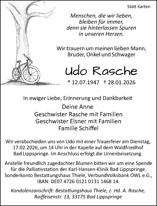Traueranzeige von Udo Rasche von Neue Westfälische und Westfalen-Blatt